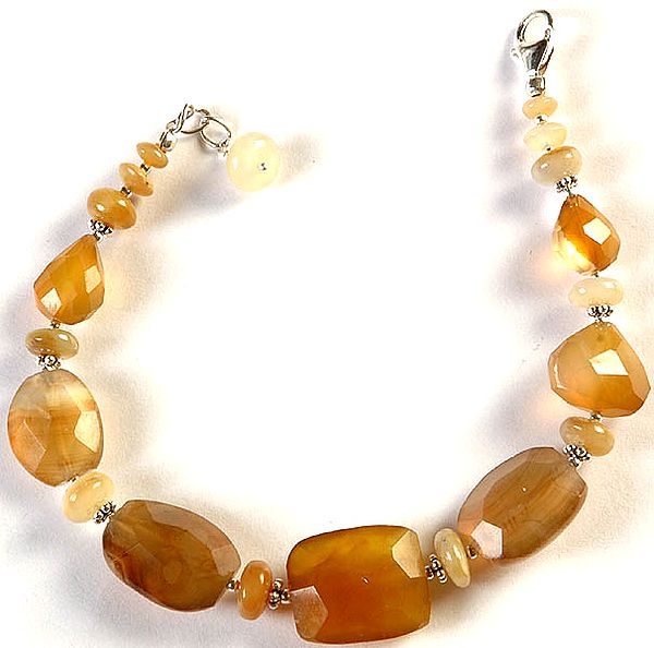 Faceted Yellow Chalcedony Bracelet with Pink Opal