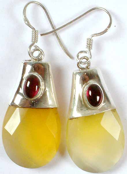 Faceted Yellow Chalcedony Earrings with Garnet