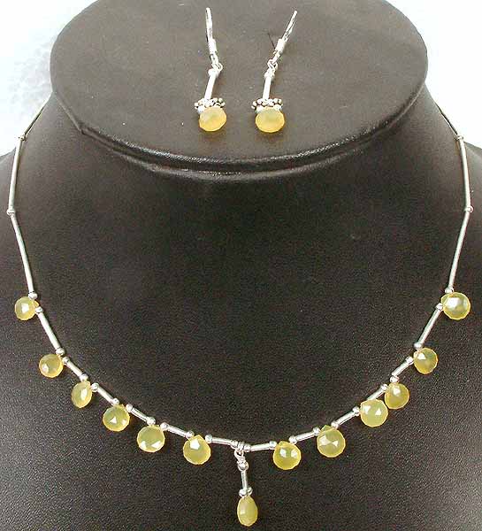 Faceted Yellow Chalcedony Necklace & Earrings Set