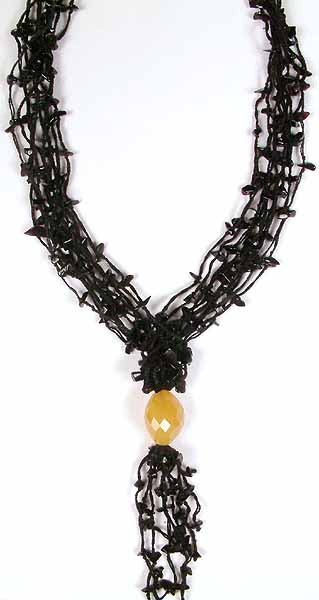 Faceted Yellow Chalcedony Necklace with Black Onyx Chips