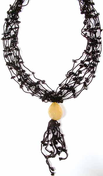Faceted Yellow Chalcedony Necklace with Black Onyx Chips