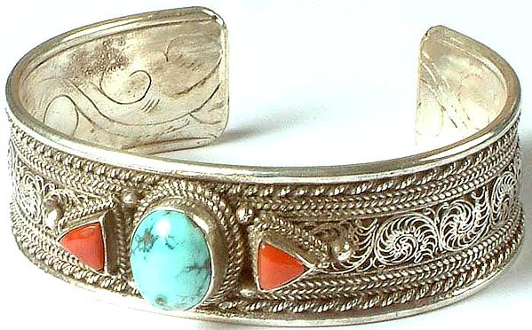 Filigree Bracelet with Turquoise & Coral