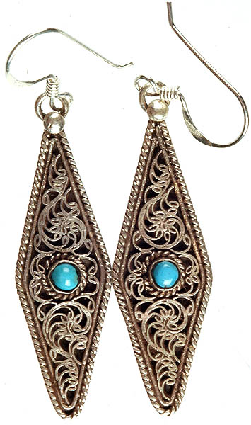 Filigree Earrings with Central Turquoise