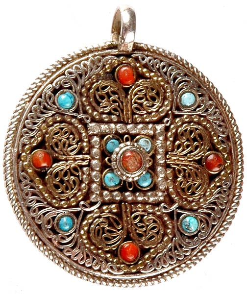 Filigree Mandala Double-sided Pendant with Coral and Turquoise