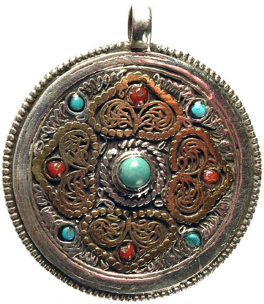 Filigree Mandala Pendant with Coral and Turquoise