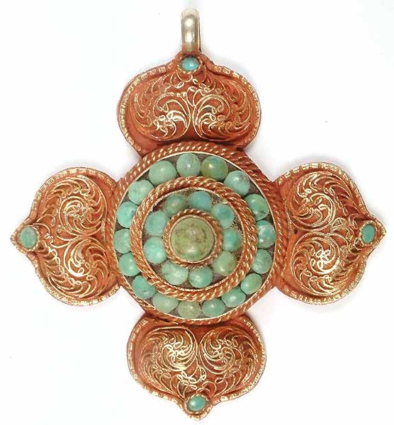 Filigree Turquoise Pendant (Gold Plated)