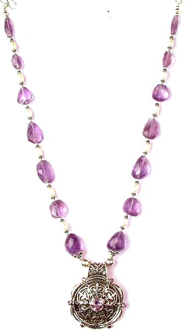 Fine Cut Amethyst & Pearl Necklace