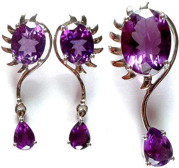 Fine Cut Amethyst Pendant with Matching Earrings Set