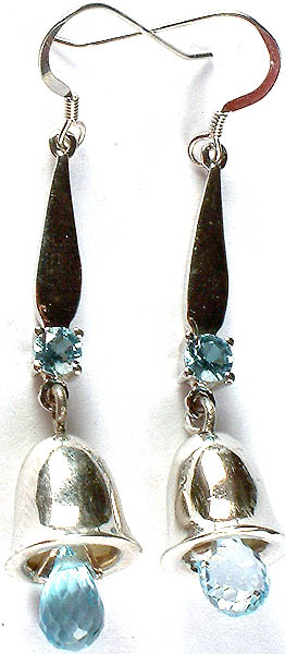 Fine Cut Blue Topaz Bell (Ghanta) Earrings