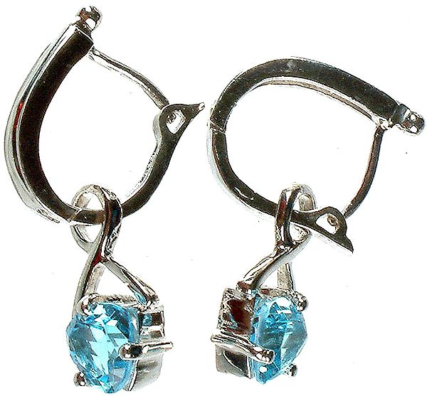 Fine Cut Blue Topaz Dangling Earrings