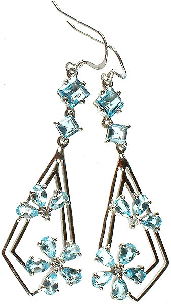 Fine Cut Blue Topaz Designer Earrings
