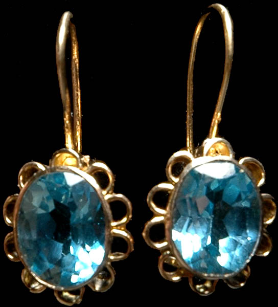 Fine Cut Blue Topaz Floral Earrings (Stone = 6.93 Carats)