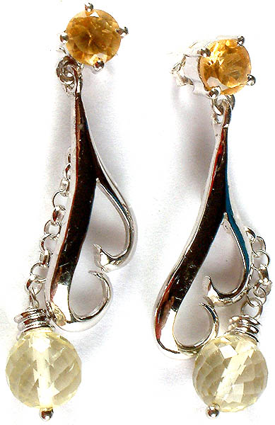 Fine Cut Citrine Earrings with Dangling Lemon Topaz
