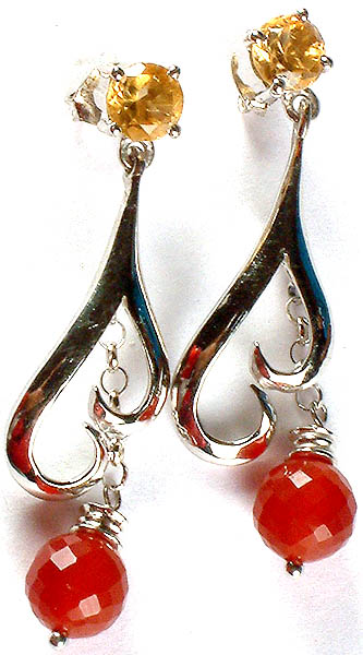 Fine Cut Dangling Carnelian Designer Earrings with Citrine