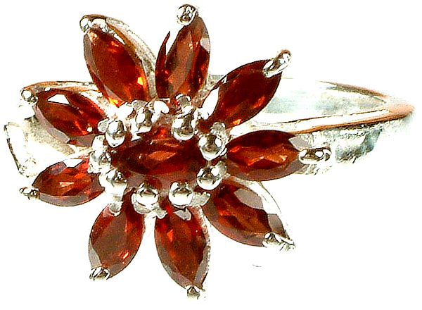 Fine Cut Garnet Flower Ring
