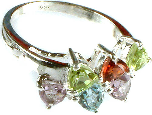 Fine Cut Gemstone Finger Ring (Amethyst, Peridot, Blue Topaz and Garnet)