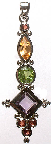 Fine Cut Gemstone Pendant (Garnet, Citrine, Peridot,  Amethyst and Garnet)