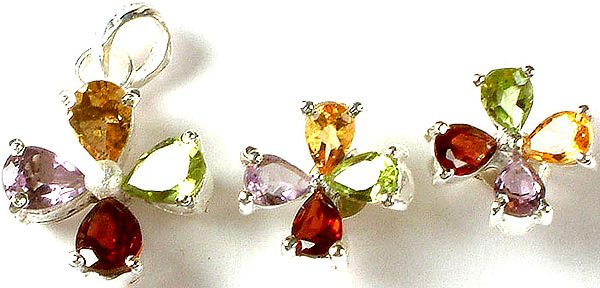 Fine Cut Gemstone Pendant with Earrings Set