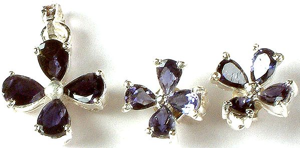 Fine Cut Iolite Pendant with Earrings Set