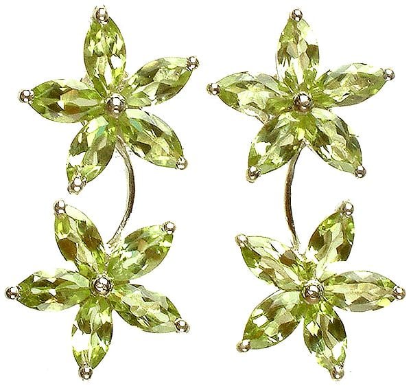 Fine Cut Peridot Flower Earrings