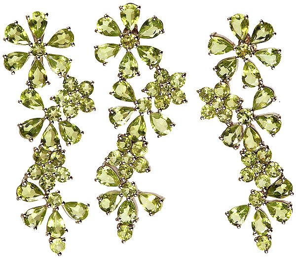 Fine Cut Peridot Flower Pendant with Matching Earrings Set