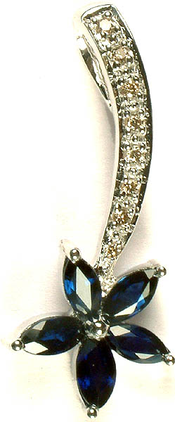 Fine Cut Sapphire White Gold Pendant with Diamonds
