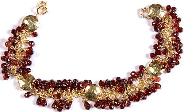 Fine Faceted Garnet Drops Gold Plated Bracelet