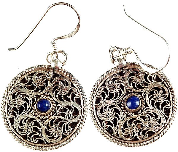 Fine Filigree  Earrings with Central Lapis Lazuli