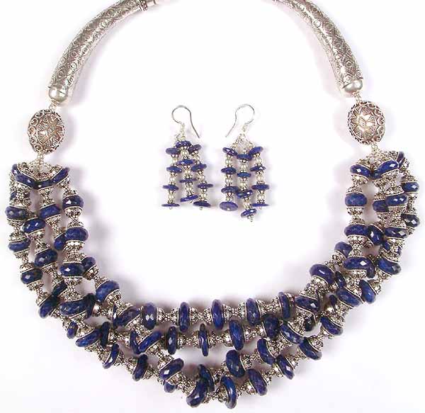 Fine Necklace and Earrings Set of Lapis Lazuli