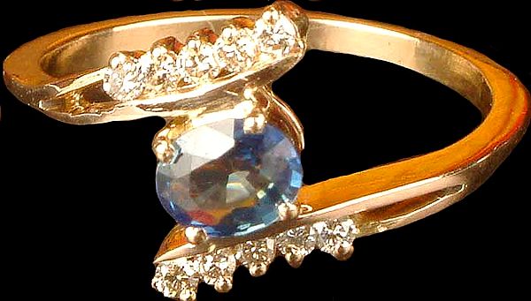 Fine Sapphire Golden Ring with Diamonds
