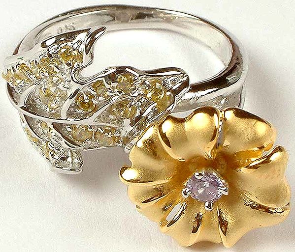 Floral Ring with Faceted Cubic Zirconia