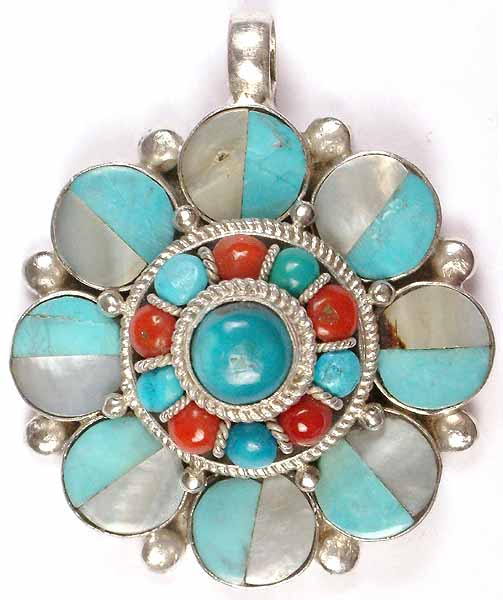 Flower of Mother of Pearl, Coral and Turquoise