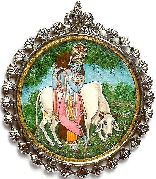 Fluting Krishna with His Cow