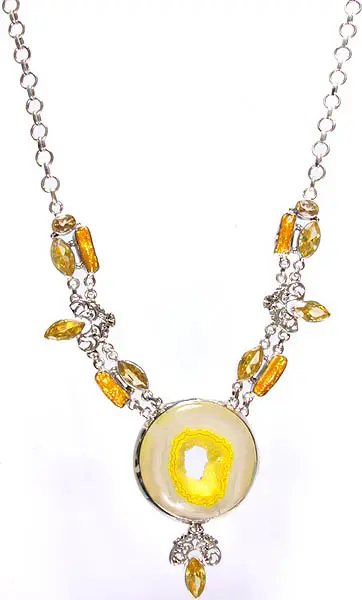 Fossil Necklace with Pearl and Faceted Citrine
