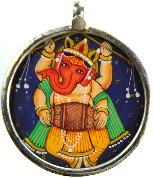Four Armed  Ganesha Playing Mridangam