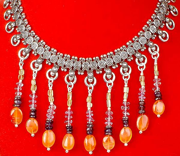 Four Color Gemstone Chandelier Necklace