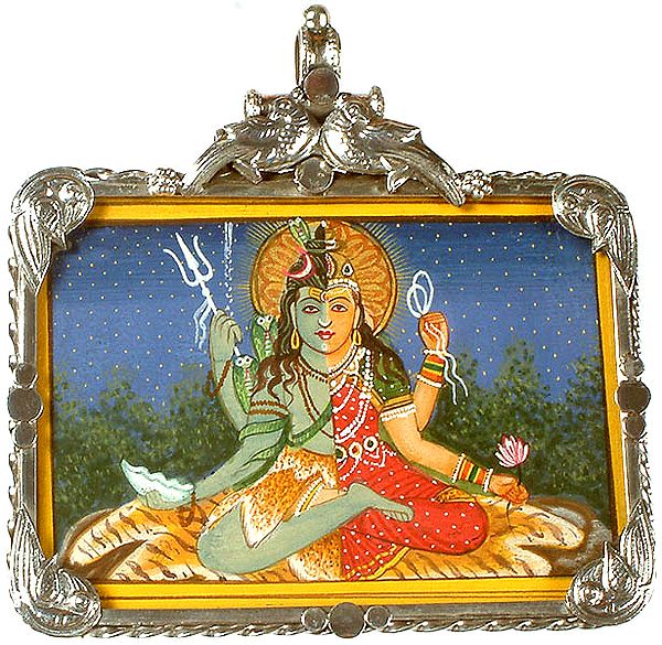 Four-Armed Ardhanarishvara with  Parrot Pair Atop