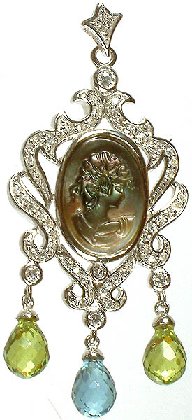 Frame Pendant with Carved Charming Lady Figure in Abalone