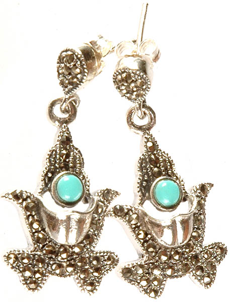 Frog Earrings with Turquoise and Marcasite