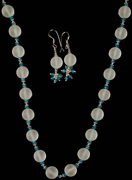 Frosted Crystal and Apatite Necklace with Matching Earrings Set