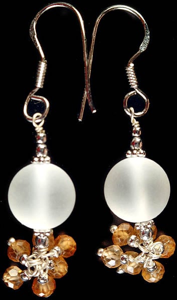Frosted Crystal Earrings with Faceted Citrine