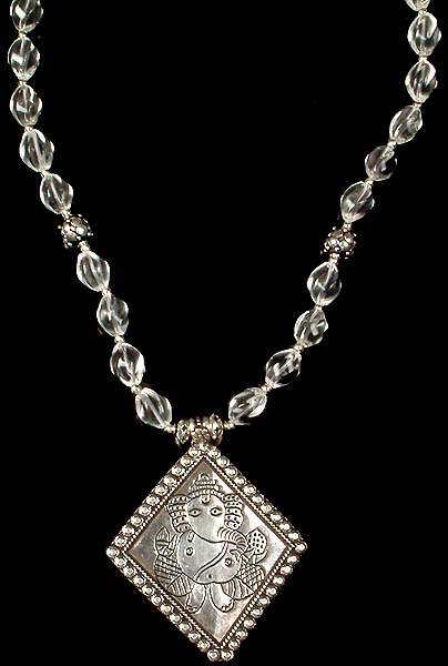 Ganesha Necklace with Faceted Crystal