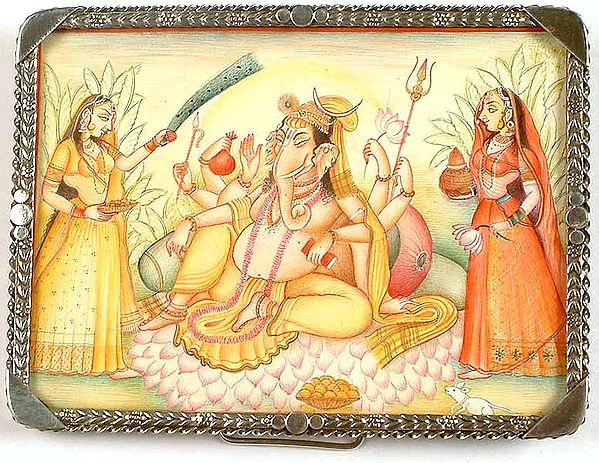 Ganesha with Buddhi and Siddhi - Pendant Cum Photo Framed