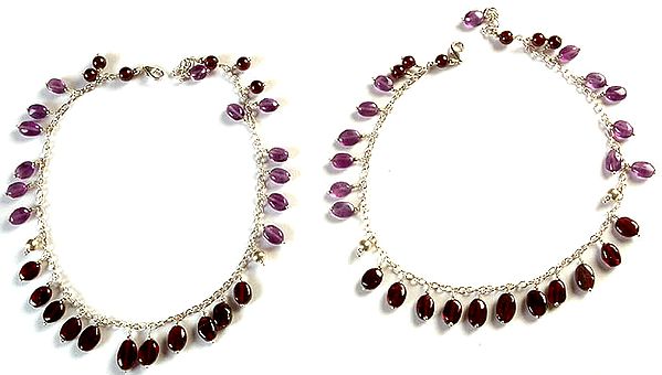 Garnet and Amethyst Anklets (Price Per Pair)
