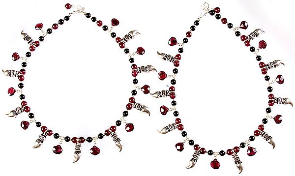 Garnet and Black Onyx Anklets with Mango Motif (Price Per Pair)