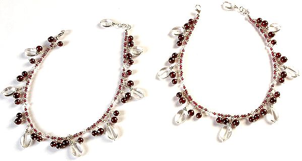 Garnet and Crystal Anklets (Price Per Pair)