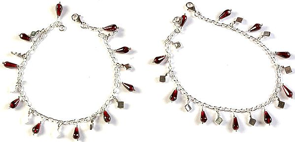 Garnet Anklets with Charms (Price Per Pair)
