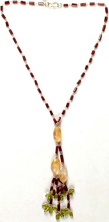 Garnet Beaded Necklace with Citrine & Peridot