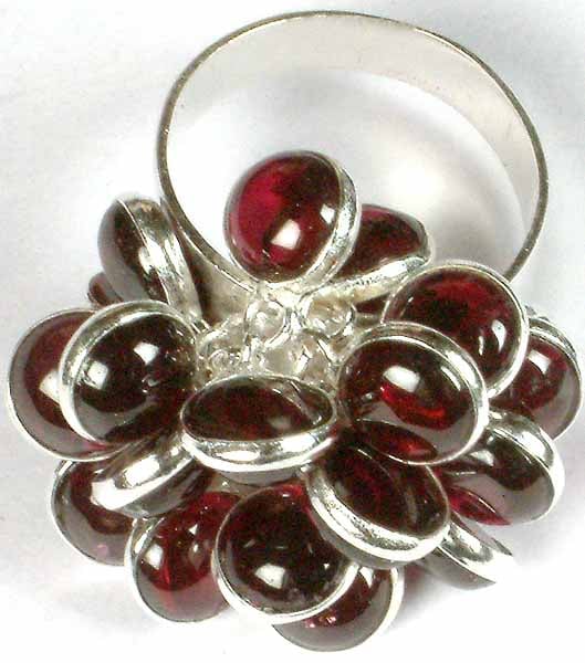 Garnet Bunch Ring with Central Flower