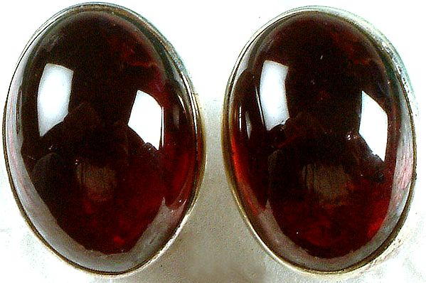 Garnet Cabochon Post Earrings